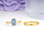 Clean Line Two Piece Oval Cut Main Stone Dual Side Accent Daily Wear Aquamarine Bridal Ring Set - Additional view