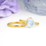 Clean Line Two Piece Oval Cut Main Stone Dual Side Accent Daily Wear Moonstone Bridal Ring Set - Additional view