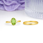 Clean Line Two Piece Oval Cut Main Stone Dual Side Accent Daily Wear Peridot Bridal Ring Set - Additional view