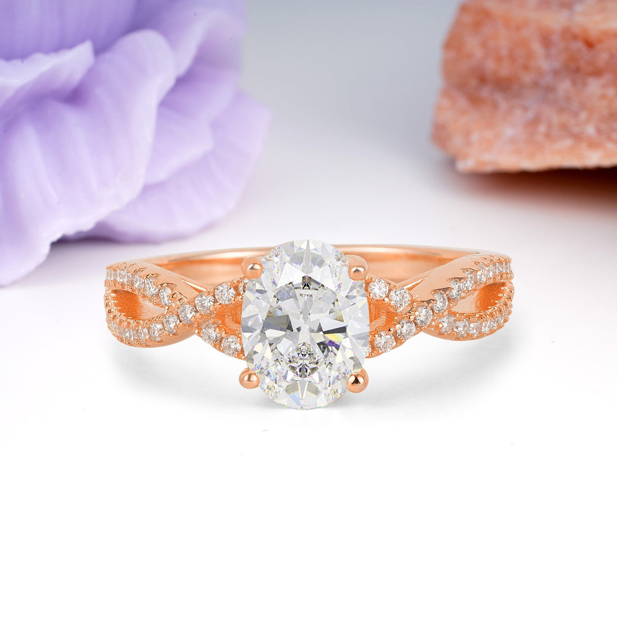 Classic Proposal Gift Oval Cut Infinity Twist Pave Band Moissanite Engagement Ring - Additional view