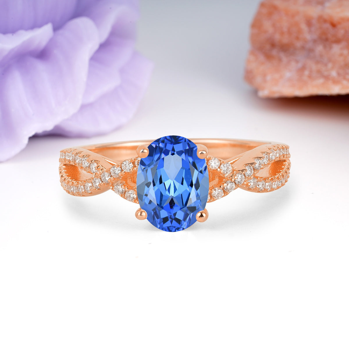Classic Proposal Gift Oval Cut Infinity Twist Pave Band Sapphire Engagement Ring - Additional view