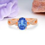 Classic Proposal Gift Oval Cut Infinity Twist Pave Band Sapphire Engagement Ring - Additional view