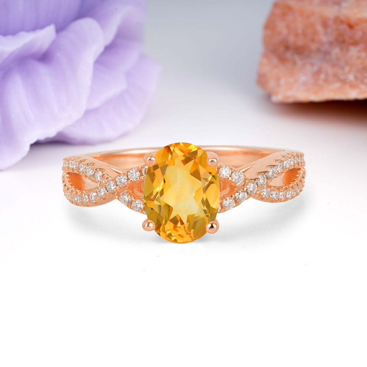 Classic Proposal Gift Oval Cut Infinity Twist Pave Band Citrine Engagement Ring - Additional view