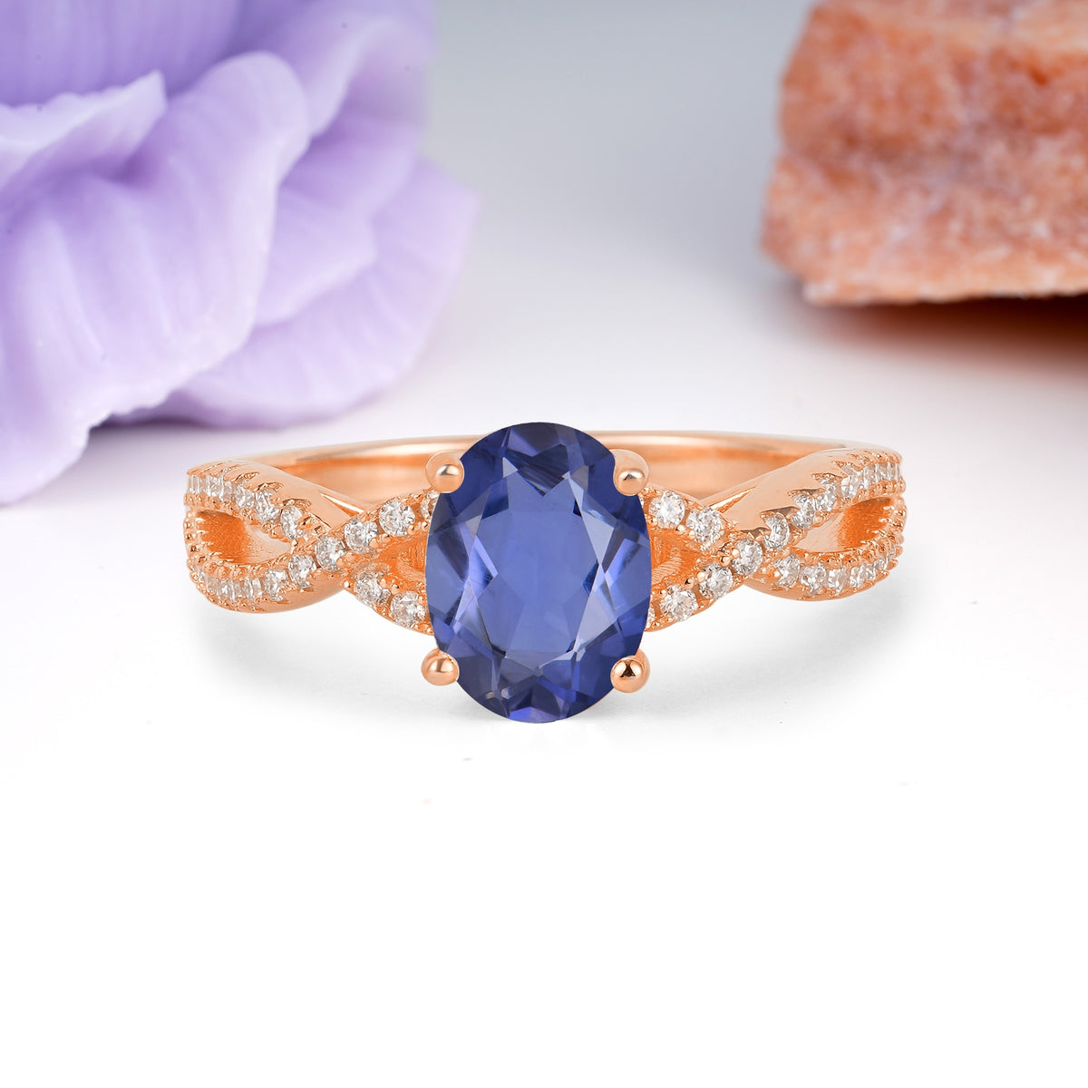 Classic Proposal Gift Oval Cut Infinity Twist Pave Band Tanzanite Engagement Ring - Additional view