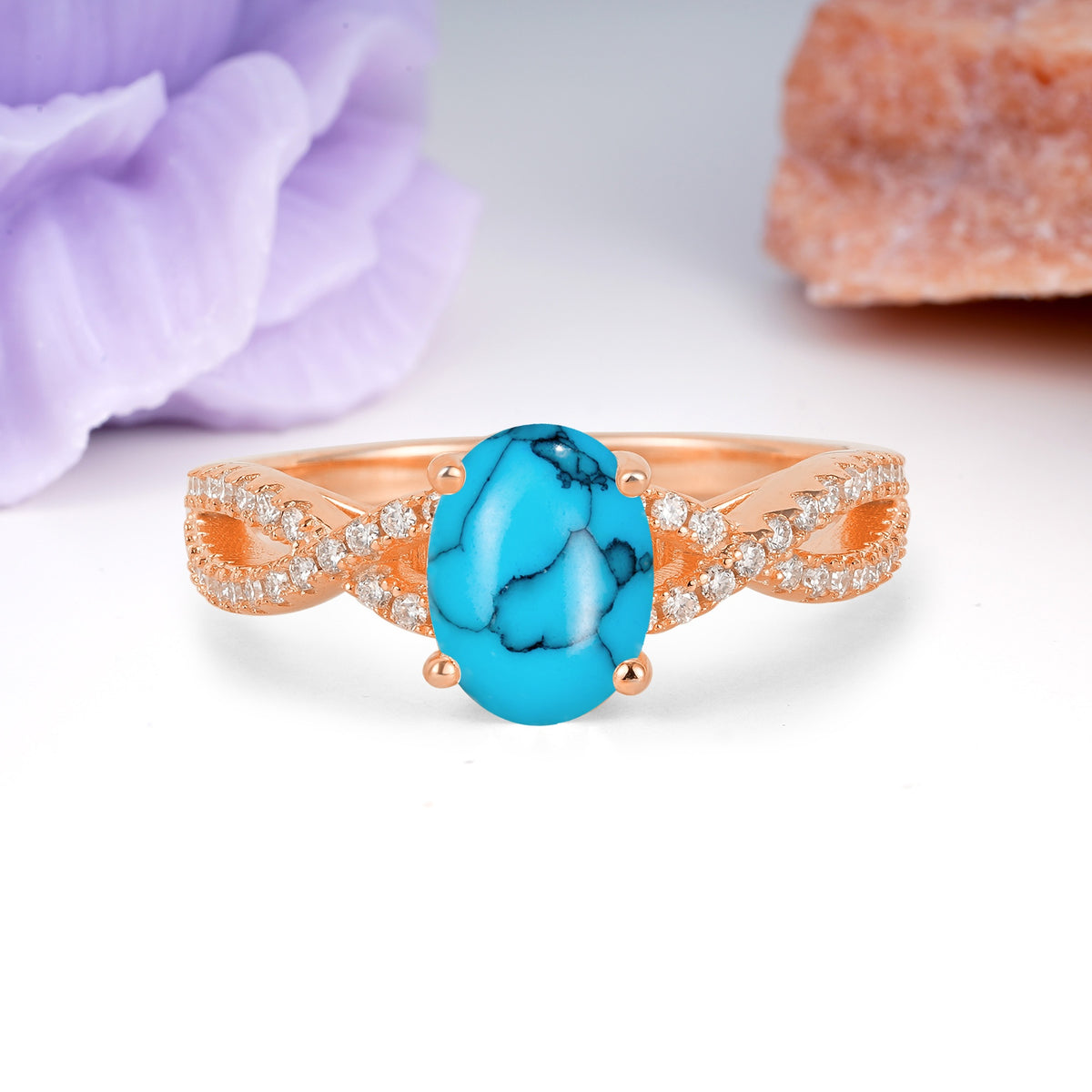 Classic Proposal Gift Oval Cut Infinity Twist Pave Band Turquoise Engagement Ring - Additional view