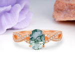 Classic Proposal Gift Oval Cut Infinity Twist Pave Band Moss Agate Engagement Ring - Additional view