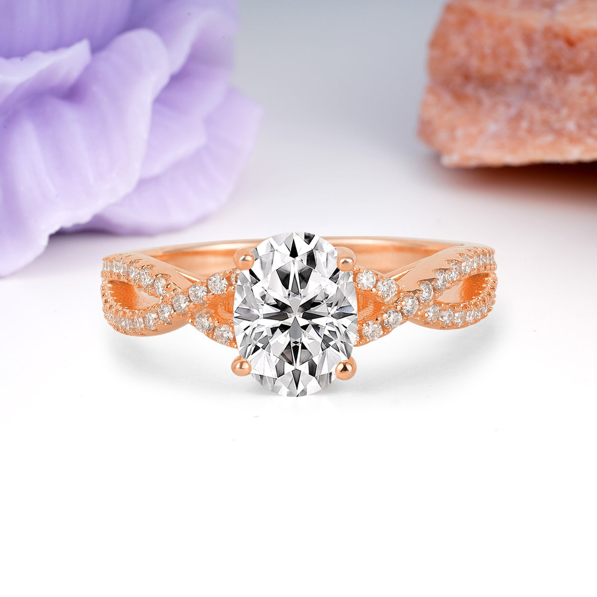Classic Proposal Gift Oval Cut Infinity Twist Pave Band Lab Diamond Engagement Ring - Additional view
