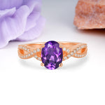 Classic Proposal Gift Oval Cut Infinity Twist Pave Band Amethyst Engagement Ring - Additional view