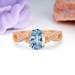 Classic Proposal Gift Oval Cut Infinity Twist Pave Band Aquamarine Engagement Ring - Additional view