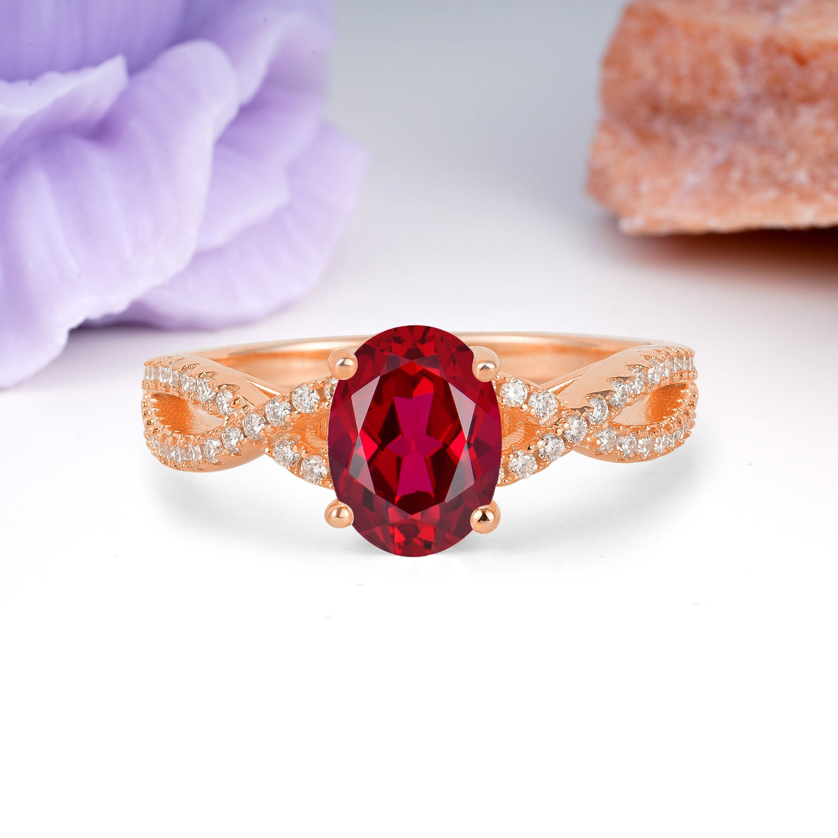Classic Proposal Gift Oval Cut Infinity Twist Pave Band Ruby Engagement Ring - Additional view