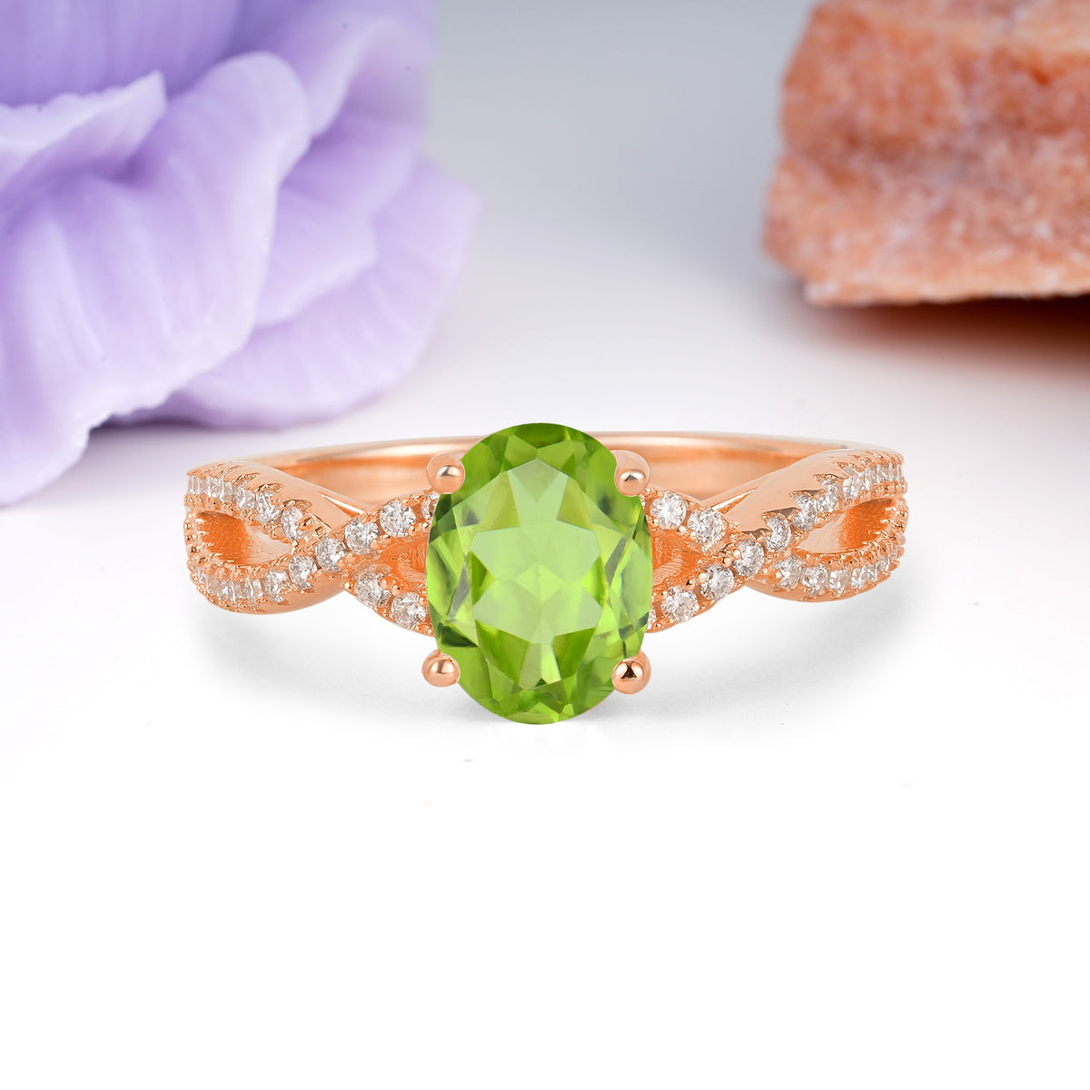 Classic Proposal Gift Oval Cut Infinity Twist Pave Band Peridot Engagement Ring - Additional view