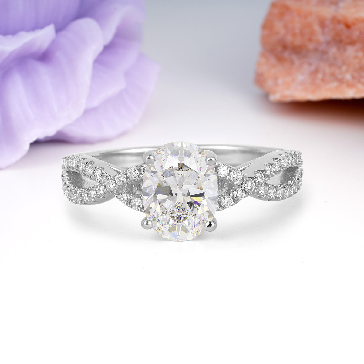 Classic Proposal Gift Oval Cut Infinity Twist Pave Band Moissanite Engagement Ring - Additional view