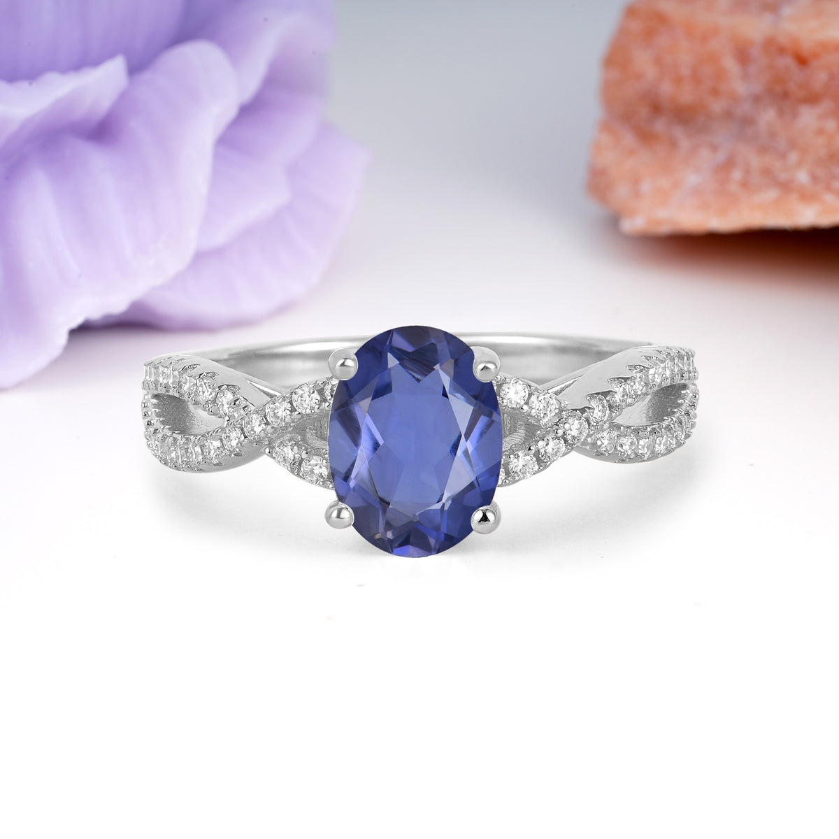 Classic Proposal Gift Oval Cut Infinity Twist Pave Band Tanzanite Engagement Ring - Additional view