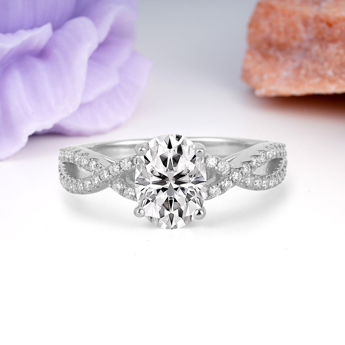 Classic Proposal Gift Oval Cut Infinity Twist Pave Band Lab Diamond Engagement Ring - Additional view