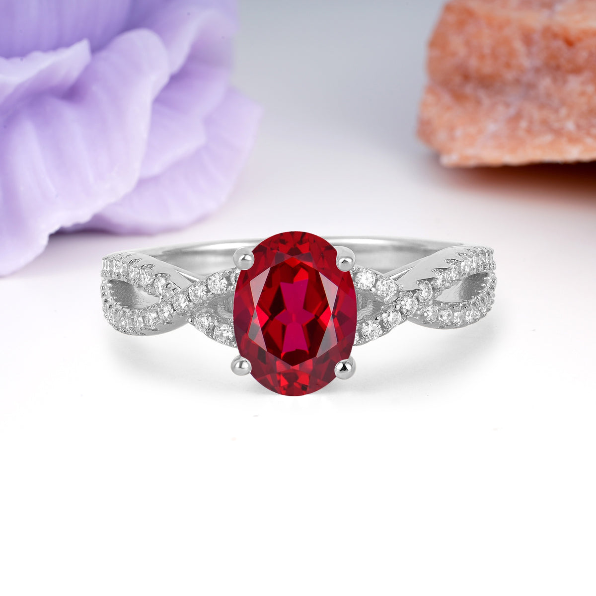 Classic Proposal Gift Oval Cut Infinity Twist Pave Band Ruby Engagement Ring - Additional view
