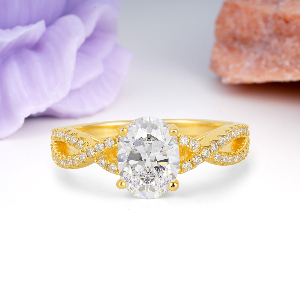 Classic Proposal Gift Oval Cut Infinity Twist Pave Band Moissanite Engagement Ring - Additional view
