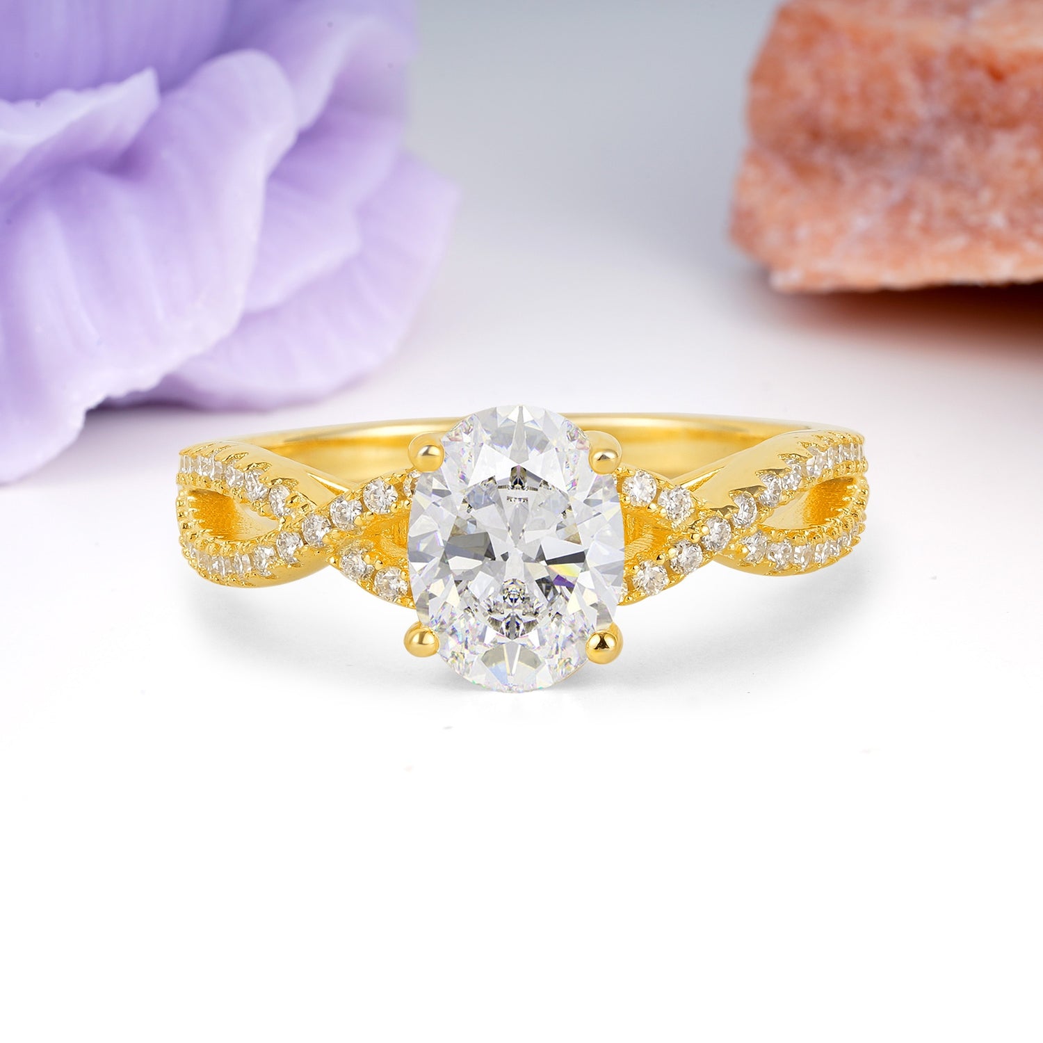 Classic Proposal Gift Oval Cut Infinity Twist Pave Band Moissanite Engagement Ring - Additional view
