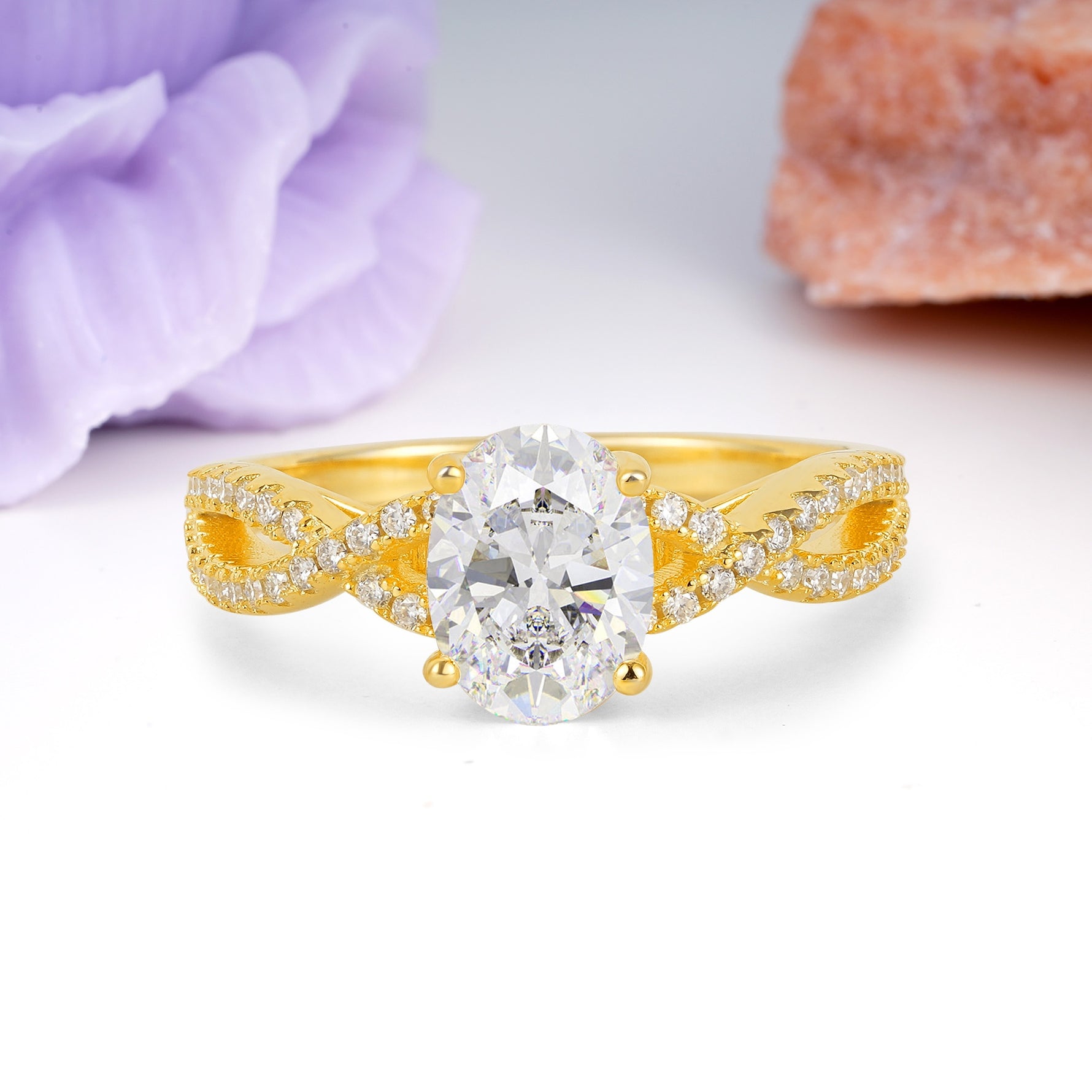 Classic Proposal Gift Oval Cut Infinity Twist Pave Band Moissanite Engagement Ring - Additional view