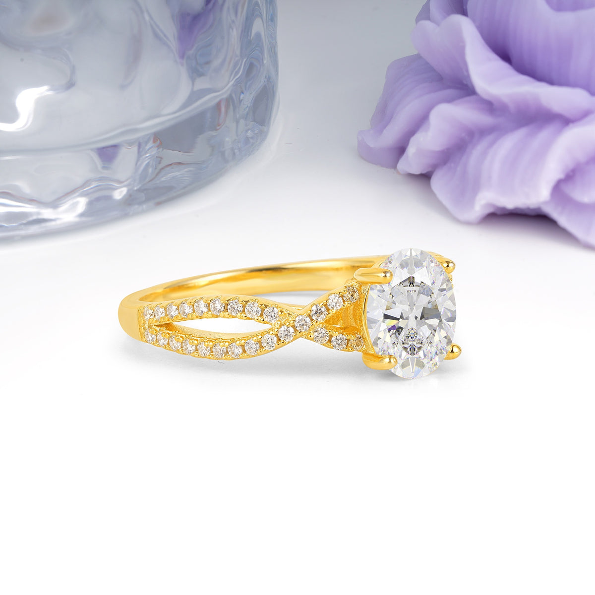 Classic Proposal Gift Oval Cut Infinity Twist Pave Band Moissanite Engagement Ring - Additional view