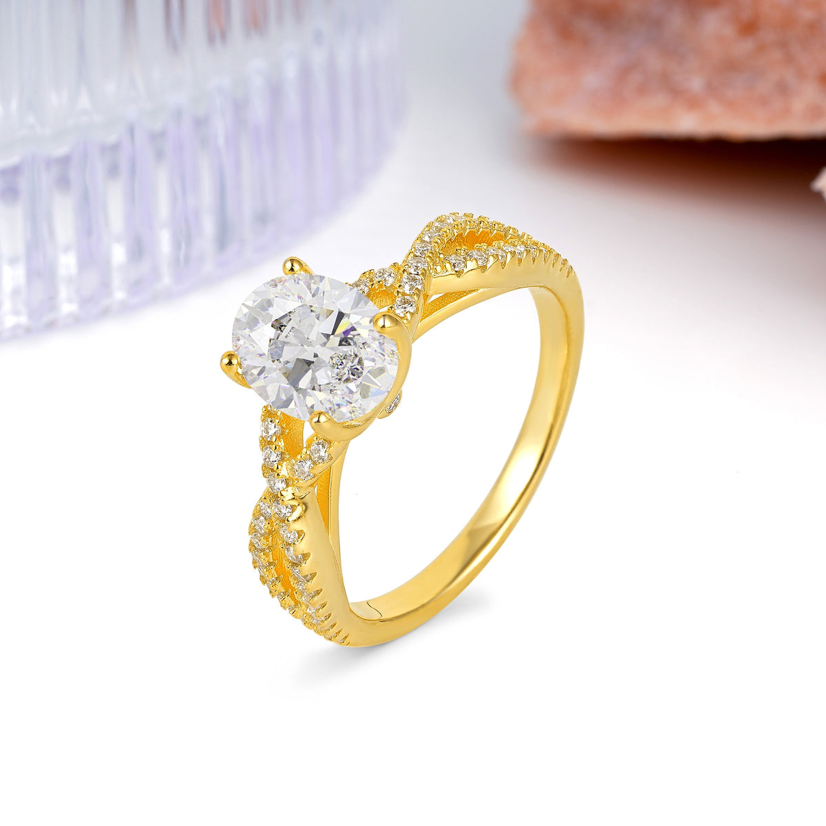 Classic Proposal Gift Oval Cut Infinity Twist Pave Band Moissanite Engagement Ring - Additional view