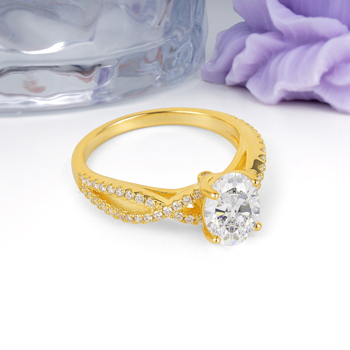 Classic Proposal Gift Oval Cut Infinity Twist Pave Band Moissanite Engagement Ring - Additional view
