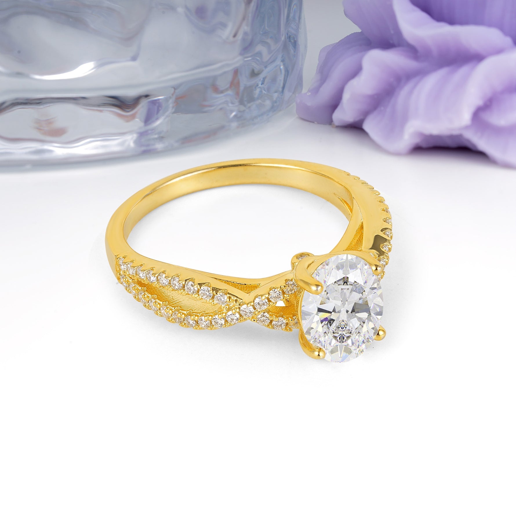 Classic Proposal Gift Oval Cut Infinity Twist Pave Band Moissanite Engagement Ring - Additional view