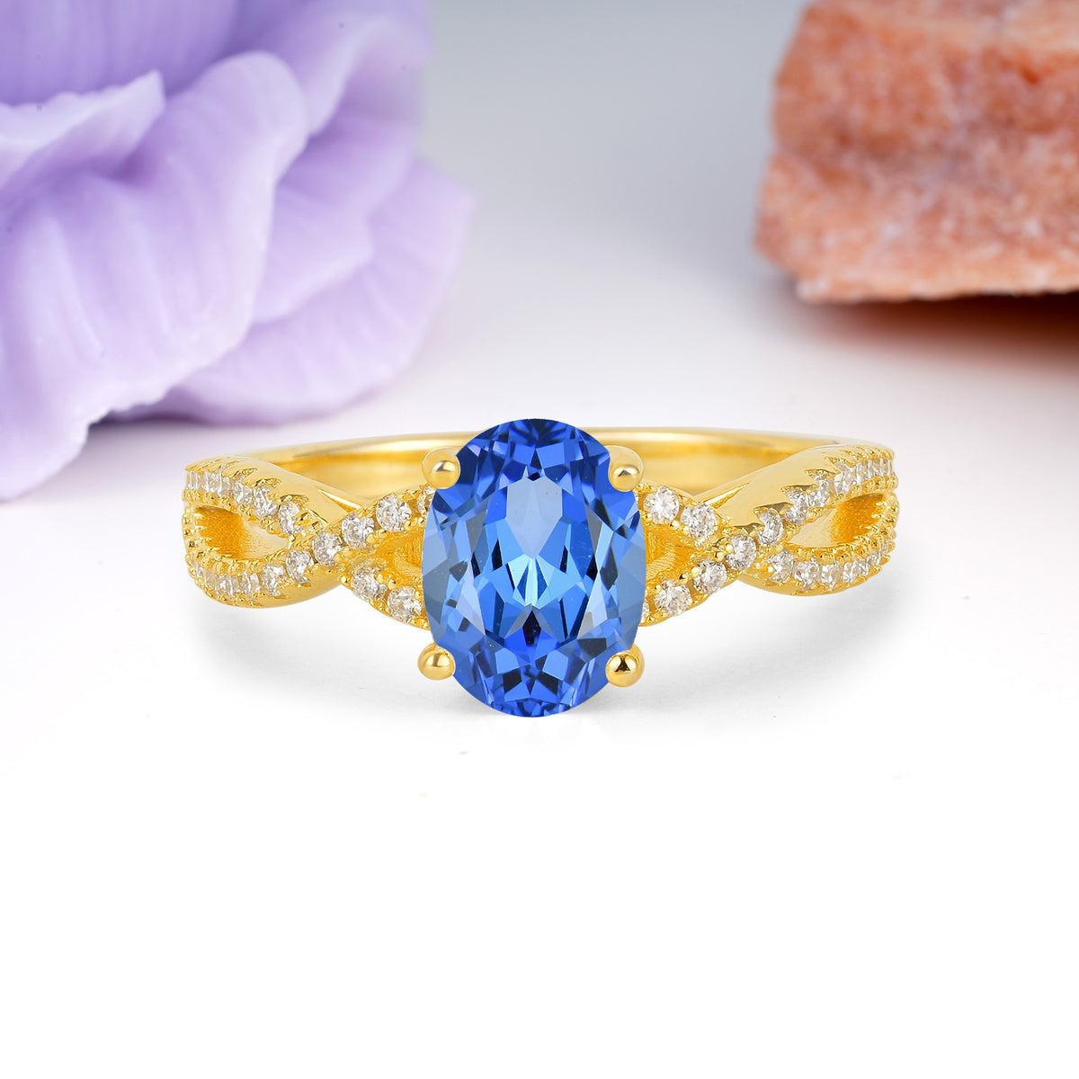 Classic Proposal Gift Oval Cut Infinity Twist Pave Band Sapphire Engagement Ring - Additional view