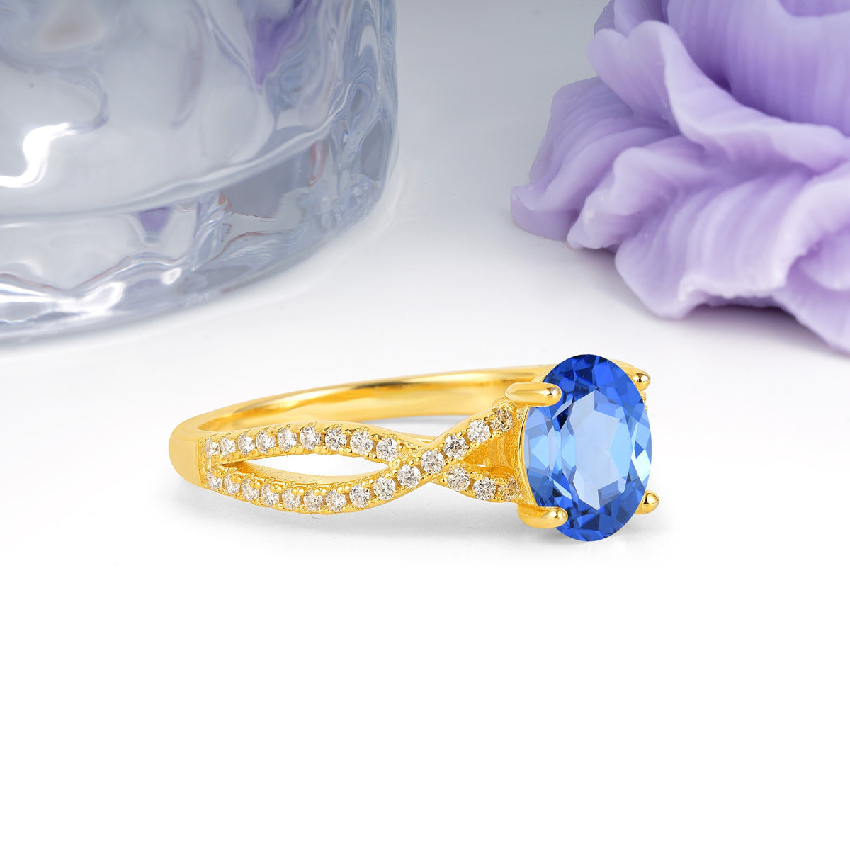 Classic Proposal Gift Oval Cut Infinity Twist Pave Band Sapphire Engagement Ring - Additional view