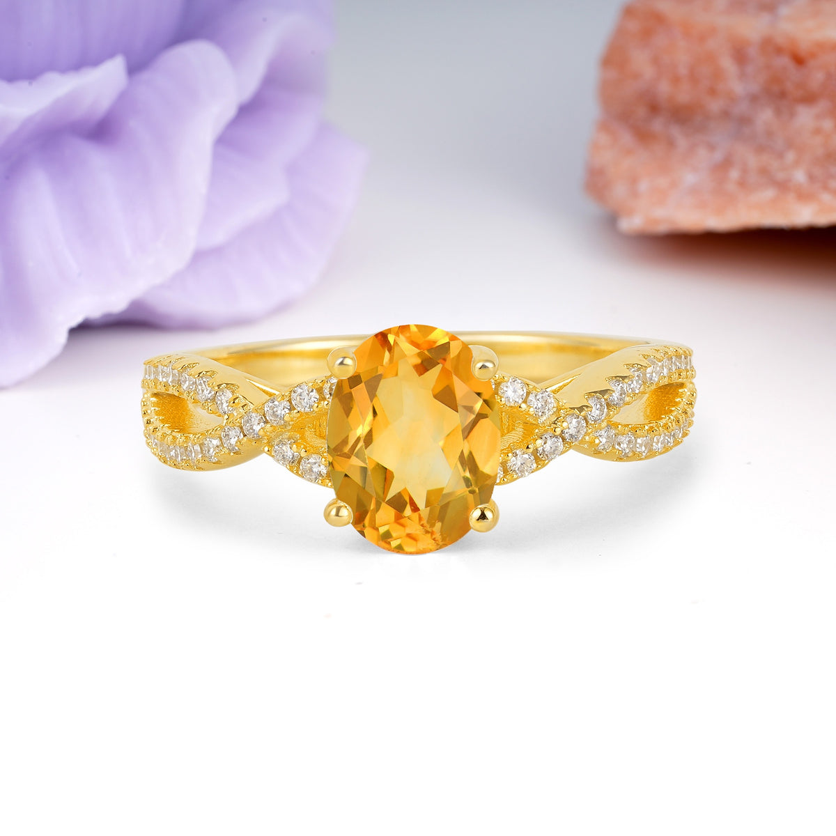 Classic Proposal Gift Oval Cut Infinity Twist Pave Band Citrine Engagement Ring - Additional view