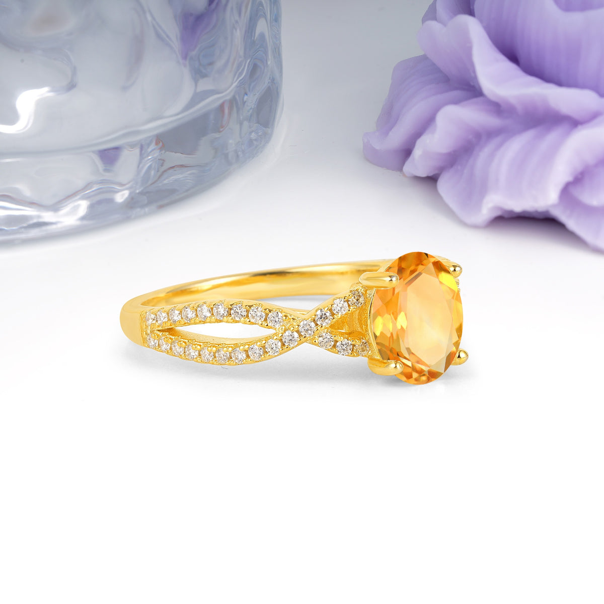 Classic Proposal Gift Oval Cut Infinity Twist Pave Band Citrine Engagement Ring - Additional view