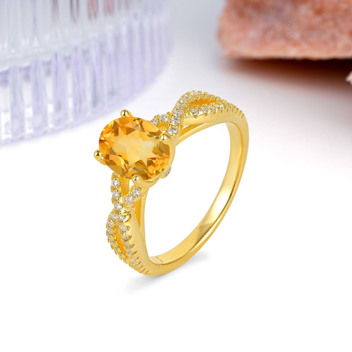 Classic Proposal Gift Oval Cut Infinity Twist Pave Band Citrine Engagement Ring - Additional view