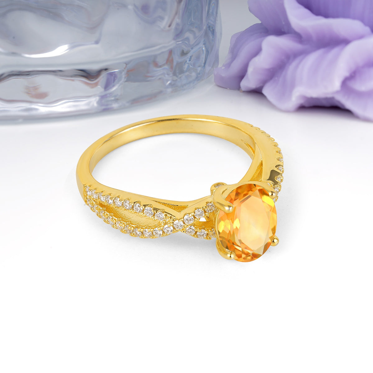 Classic Proposal Gift Oval Cut Infinity Twist Pave Band Citrine Engagement Ring - Additional view