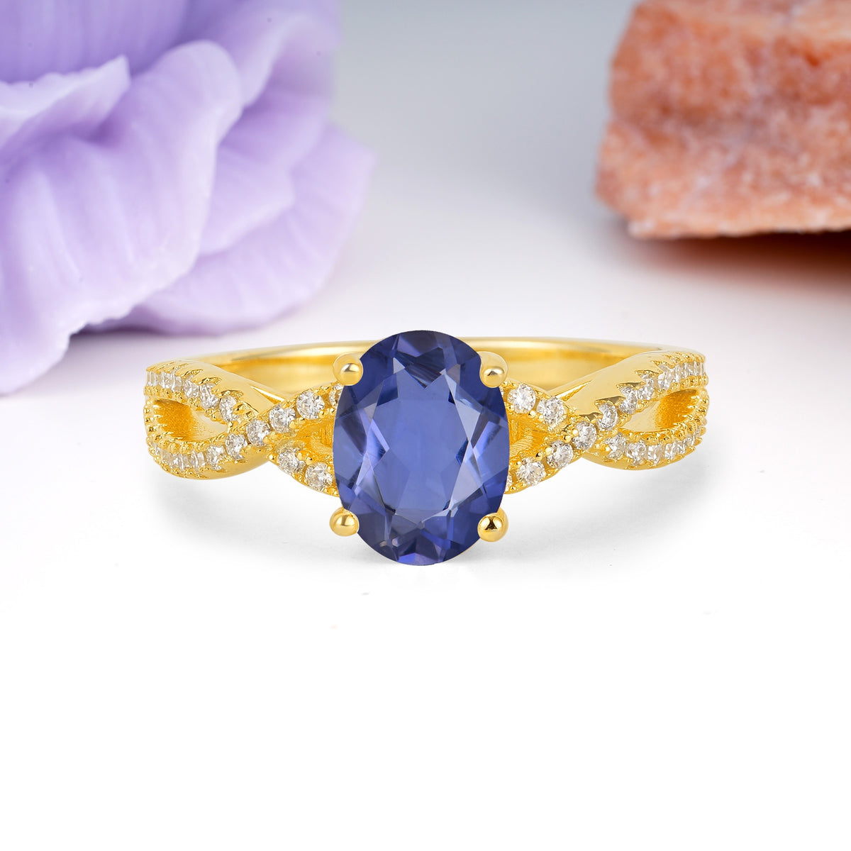Classic Proposal Gift Oval Cut Infinity Twist Pave Band Tanzanite Engagement Ring - Additional view