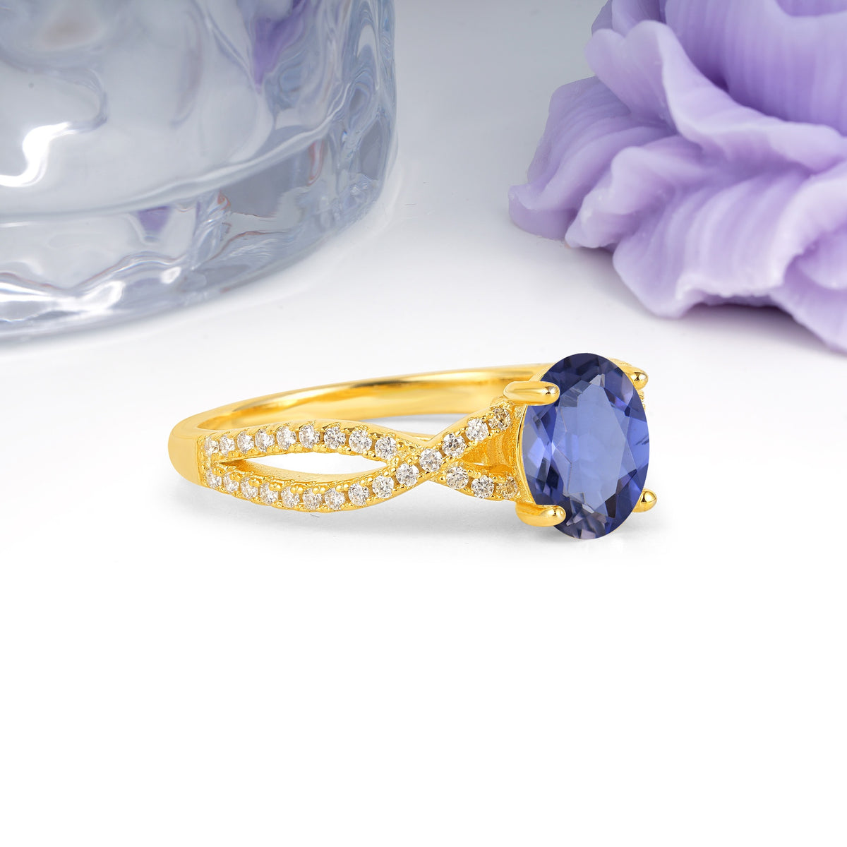 Classic Proposal Gift Oval Cut Infinity Twist Pave Band Tanzanite Engagement Ring - Additional view