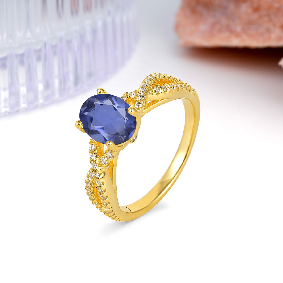 Classic Proposal Gift Oval Cut Infinity Twist Pave Band Tanzanite Engagement Ring - Additional view