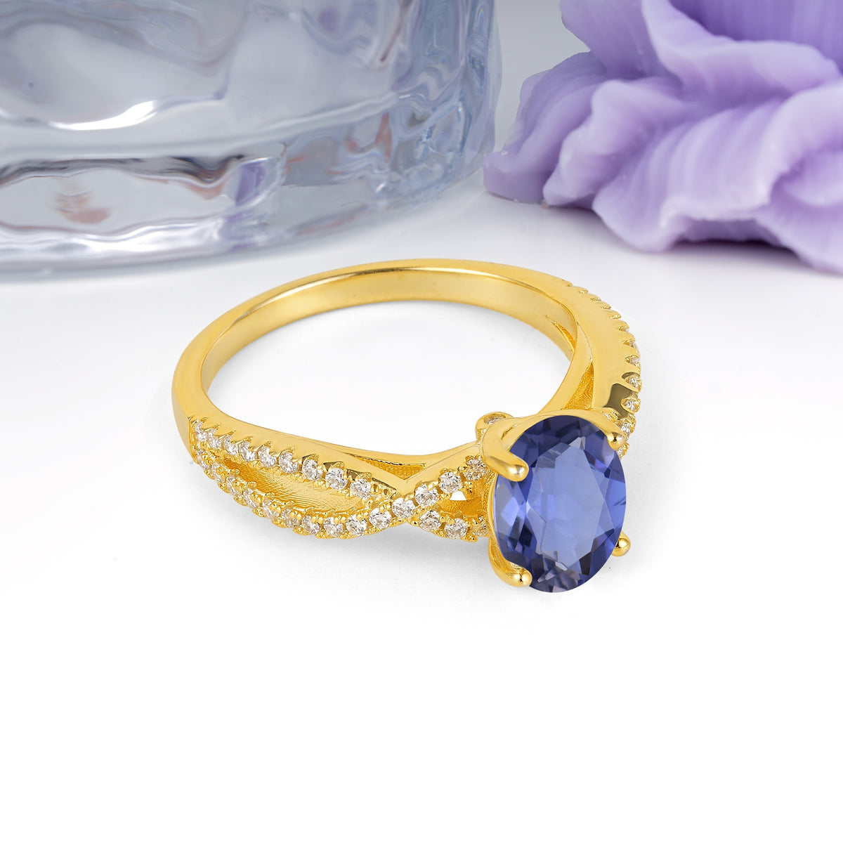 Classic Proposal Gift Oval Cut Infinity Twist Pave Band Tanzanite Engagement Ring - Additional view