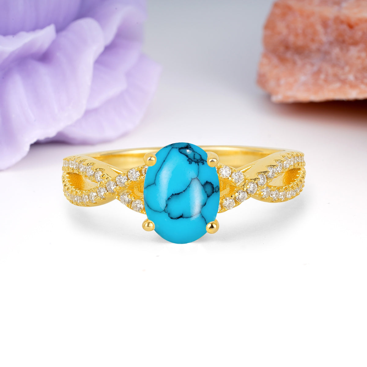 Classic Proposal Gift Oval Cut Infinity Twist Pave Band Turquoise Engagement Ring - Additional view
