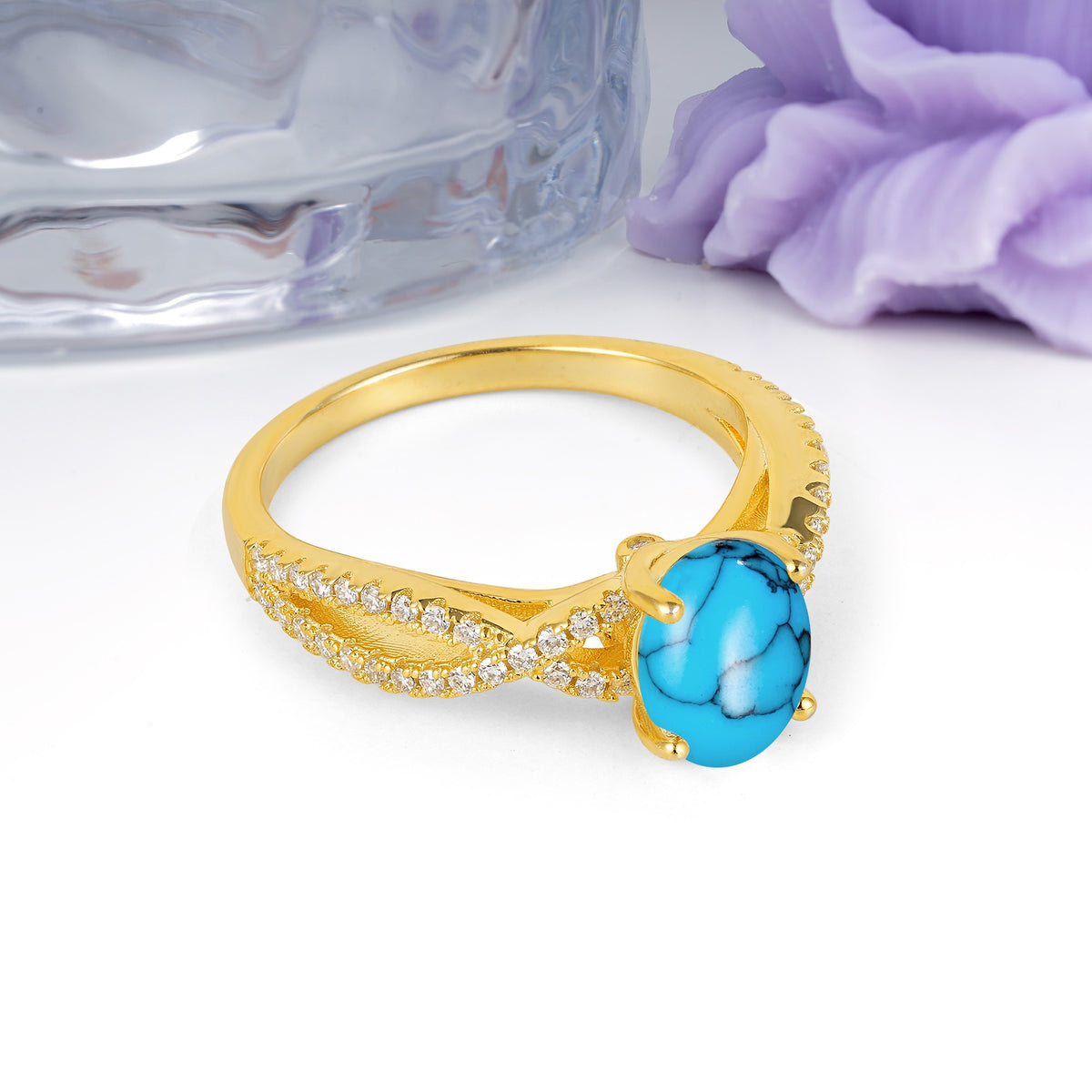 Classic Proposal Gift Oval Cut Infinity Twist Pave Band Turquoise Engagement Ring - Additional view