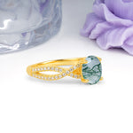 Classic Proposal Gift Oval Cut Infinity Twist Pave Band Moss Agate Engagement Ring - Additional view