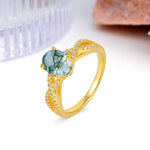 Classic Proposal Gift Oval Cut Infinity Twist Pave Band Moss Agate Engagement Ring - Additional view
