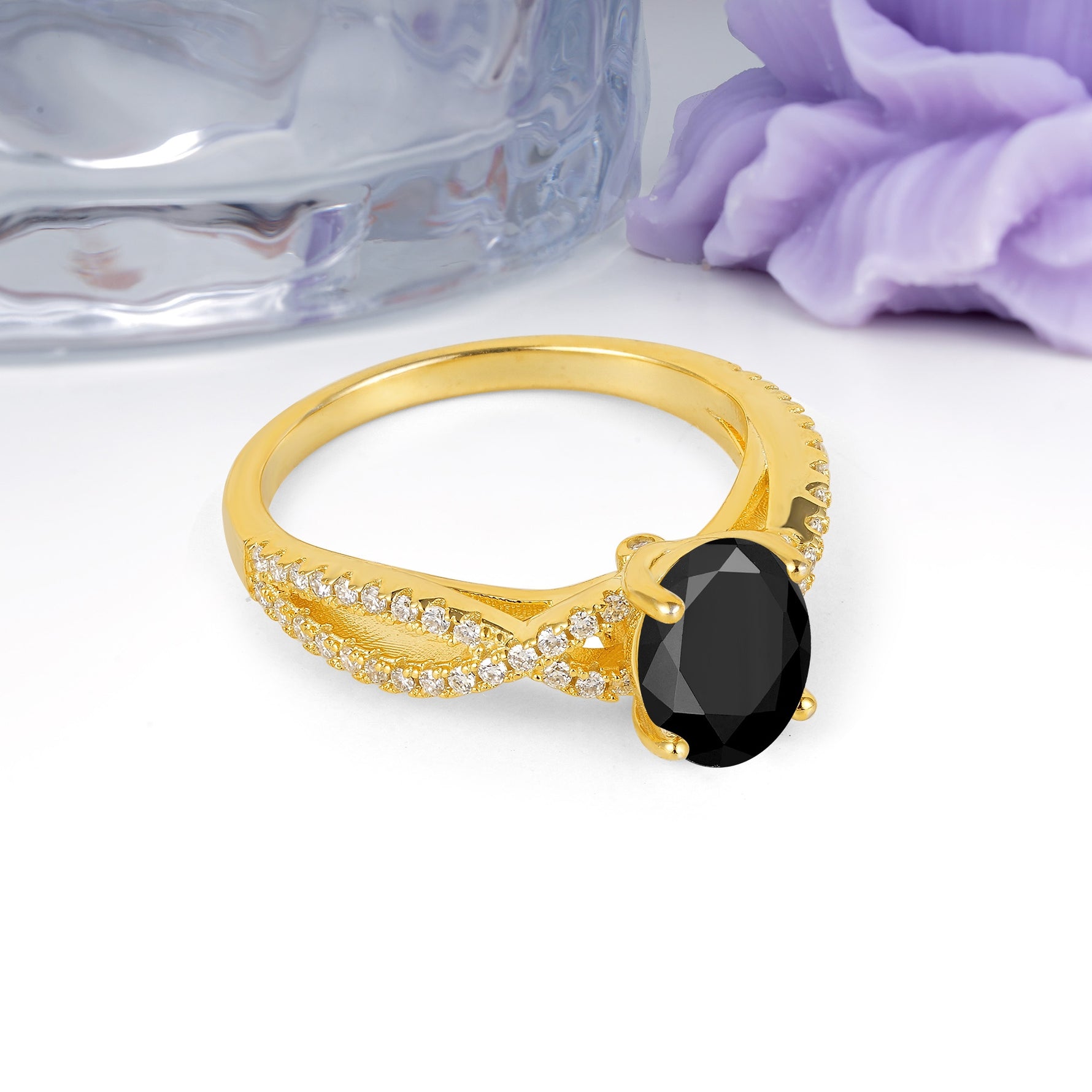 Classic Proposal Gift Oval Cut Infinity Twist Pave Band Black Onyx Engagement Ring - Additional view