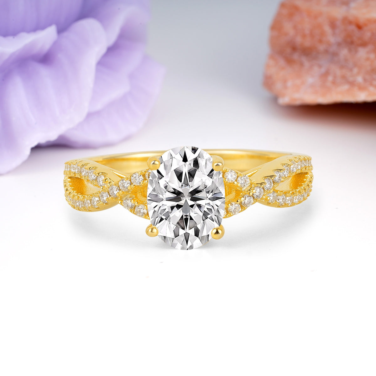 Classic Proposal Gift Oval Cut Infinity Twist Pave Band Lab Diamond Engagement Ring - Additional view