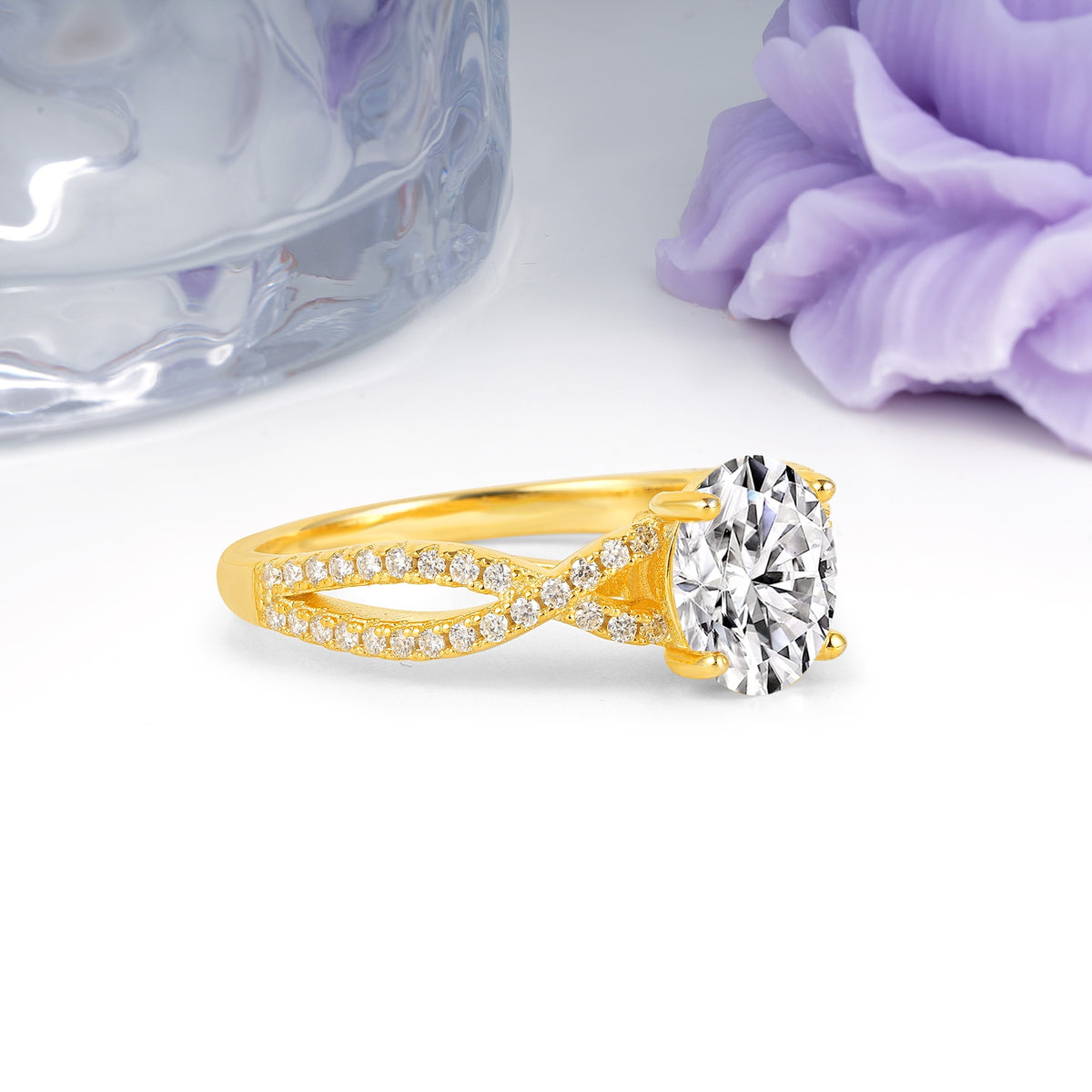 Classic Proposal Gift Oval Cut Infinity Twist Pave Band Lab Diamond Engagement Ring - Additional view