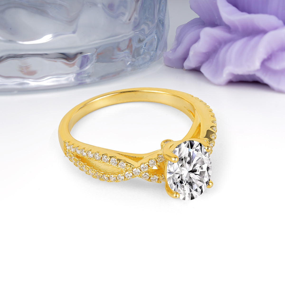 Classic Proposal Gift Oval Cut Infinity Twist Pave Band Lab Diamond Engagement Ring - Additional view