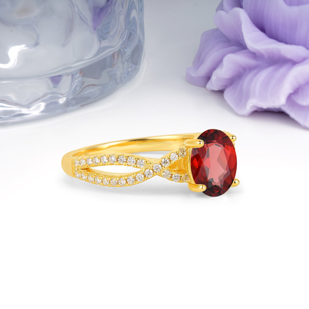 Classic Proposal Gift Oval Cut Infinity Twist Pave Band Garnet Engagement Ring - Additional view
