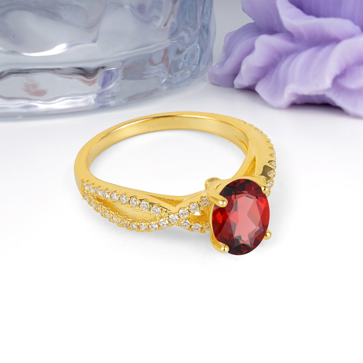 Classic Proposal Gift Oval Cut Infinity Twist Pave Band Garnet Engagement Ring - Additional view