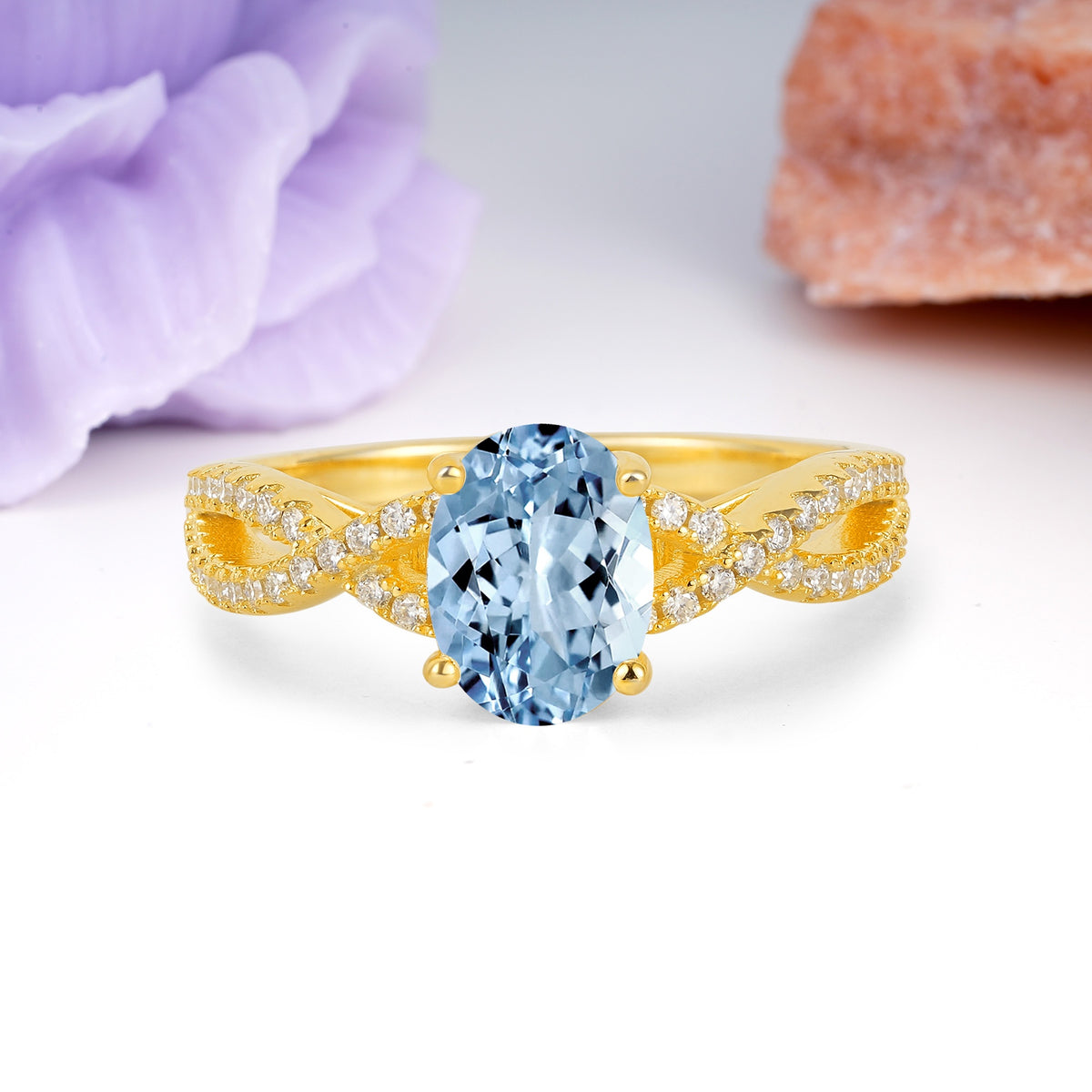 Classic Proposal Gift Oval Cut Infinity Twist Pave Band Aquamarine Engagement Ring - Additional view