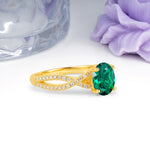 Classic Proposal Gift Oval Cut Infinity Twist Pave Band Emerald Engagement Ring - Additional view