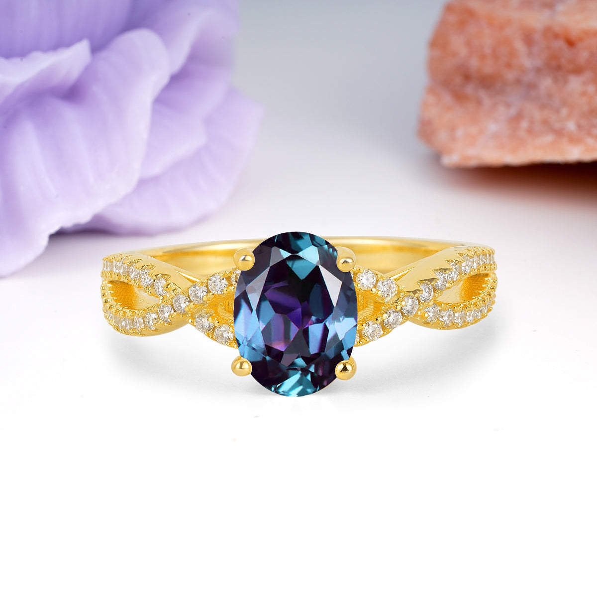Classic Proposal Gift Oval Cut Infinity Twist Pave Band Alexandrite Engagement Ring - Additional view
