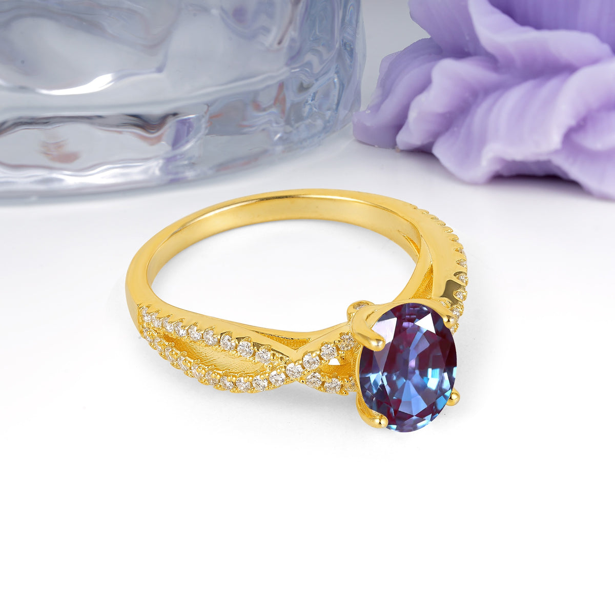 Classic Proposal Gift Oval Cut Infinity Twist Pave Band Alexandrite Engagement Ring - Additional view